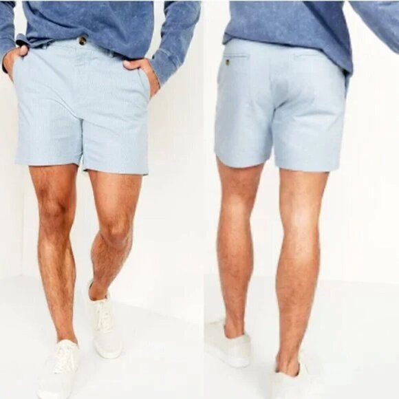 Old Navy Men's Ultimate Slim Micro-Stripe Chino Shorts Mini Blue Size 34 - Picture 1 of 8